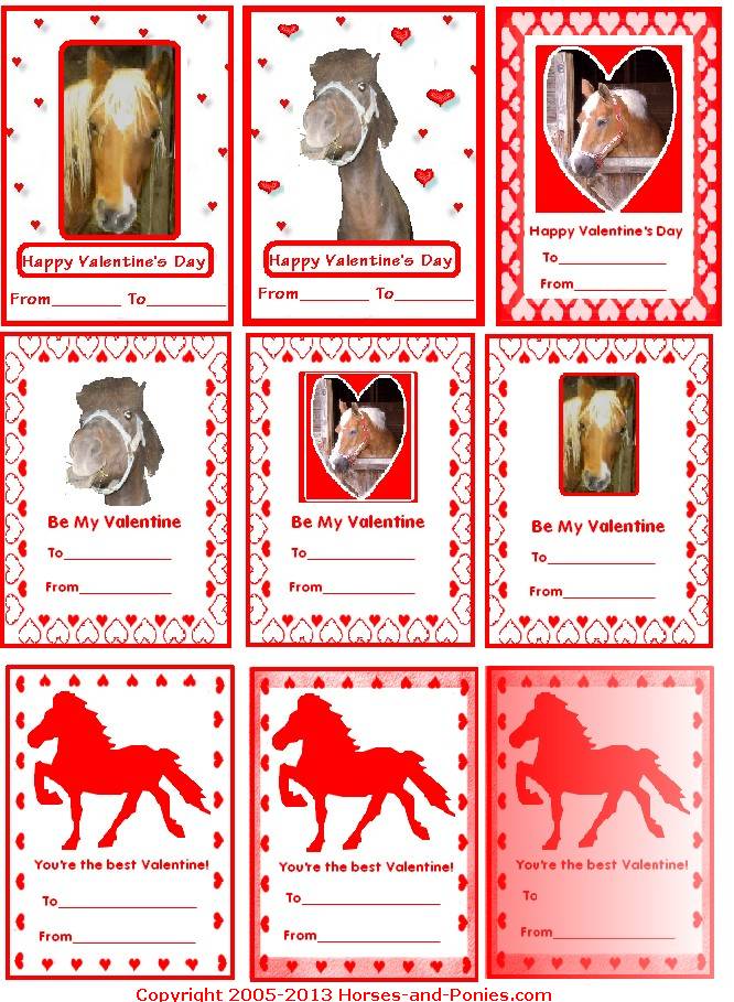 Get a full page of free horse Valentine's Day cards for your kids to pass Get a full page of free horse Valentine's Day cards for your kids to pass